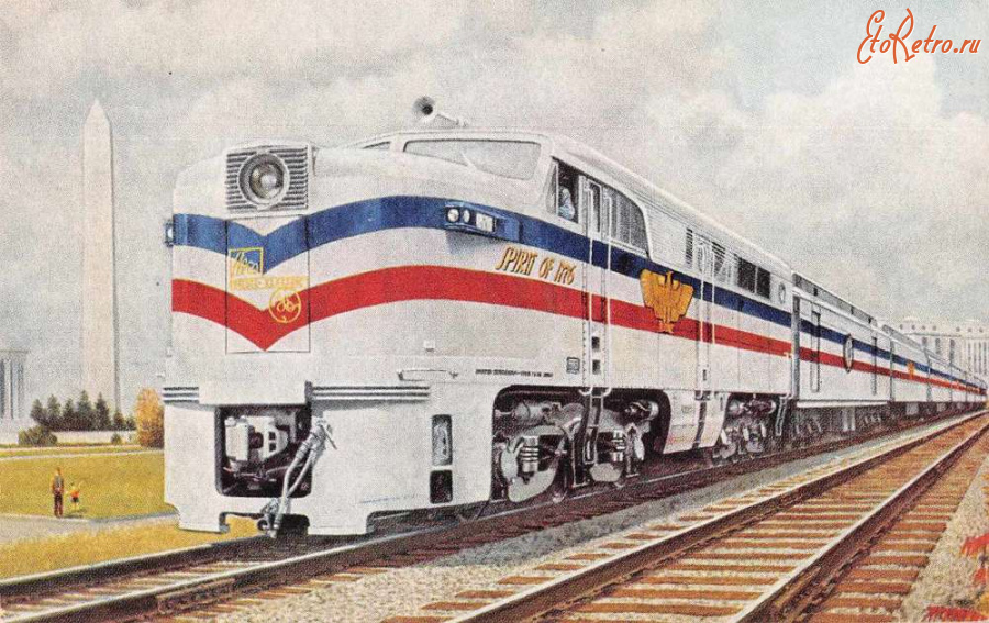 Железная дорога (поезда, паровозы, локомотивы, вагоны) - Поезд Свободы направляется к Вашингтонскому Монументу