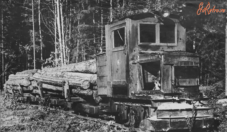 Железная дорога (поезда, паровозы, локомотивы, вагоны) - Газогенераторный мотовоз КВИ-ЛТУ на  вывозе леса по  Выксунской  УЖД