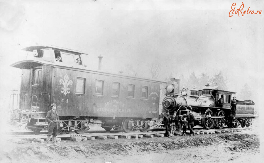 Железная дорога (поезда, паровозы, локомотивы, вагоны) - Паровоз типа 2-2-0 и  вагон Адирондак и  Сент-Лоуренс ж.д.