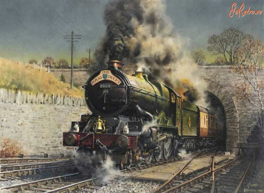 Железная дорога (поезда, паровозы, локомотивы, вагоны) - Паровоз Георг V N.6000 штурмует подъём из туннеля Дейтон