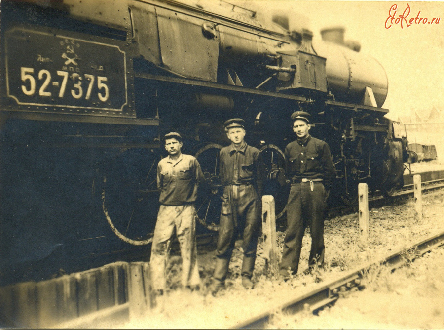 Железная дорога (поезда, паровозы, локомотивы, вагоны) - Паровоз 52-7375 в депо Калининград