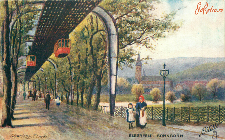 Железная дорога (поезда, паровозы, локомотивы, вагоны) - Эльберфельд. Подвесная железная дорога и городок Зоннборн