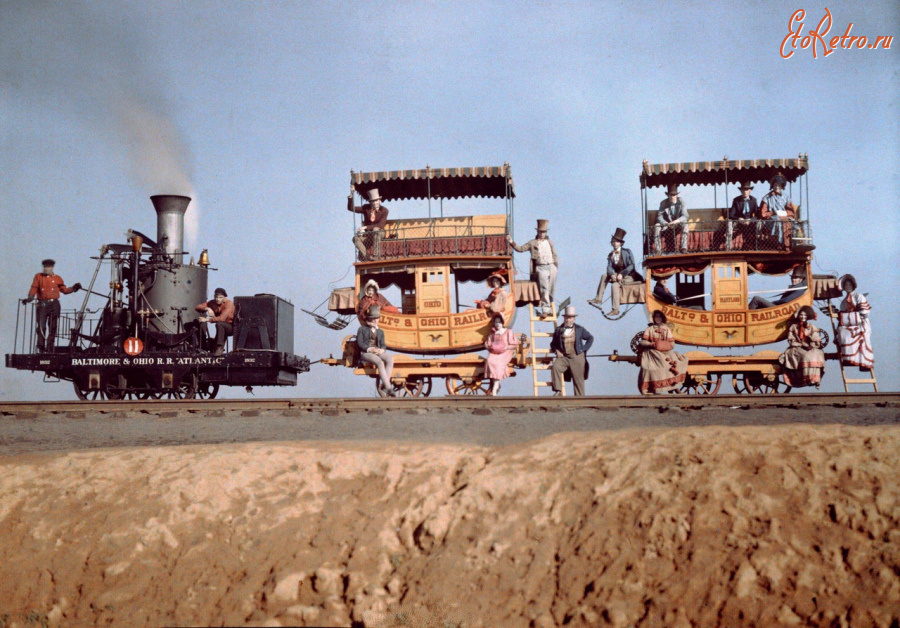 Железная дорога (поезда, паровозы, локомотивы, вагоны) - Первый пассажирский поезд в США