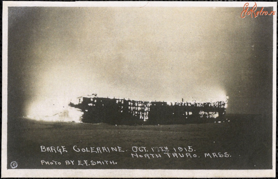Корабли - Пожар на барже Колрейн в Норт Труро, 1915