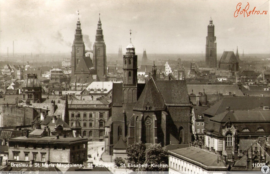 Вроцлав - Вроцлав.  Вид на Старе місто з вежами церков.