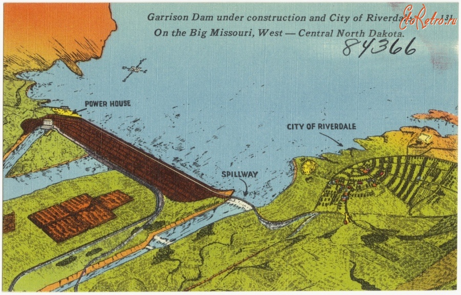 Штат Северная Дакота - Плотина Гаррисон и город Ривердейл