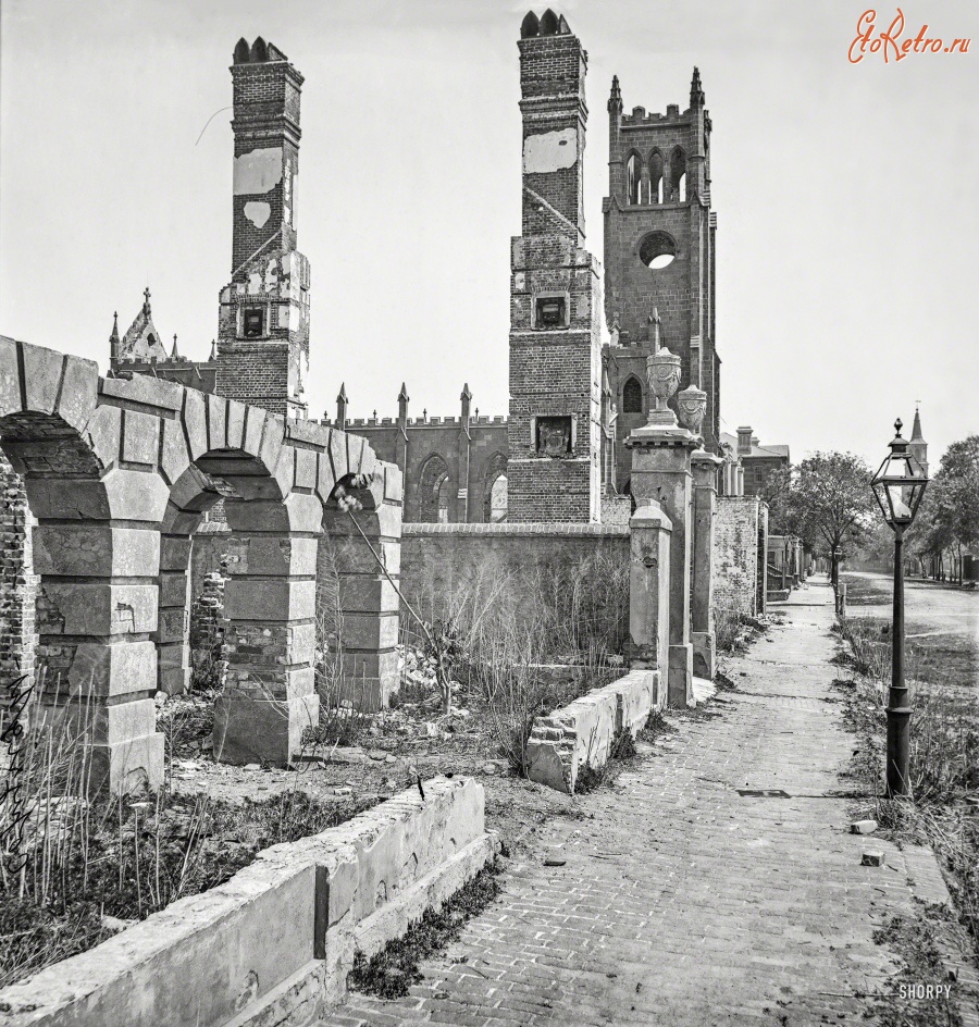 Чарлстон - 1865 Чарльстон, Южная Каролина.  Руины собора Святого Иоанна и Св Финбар.