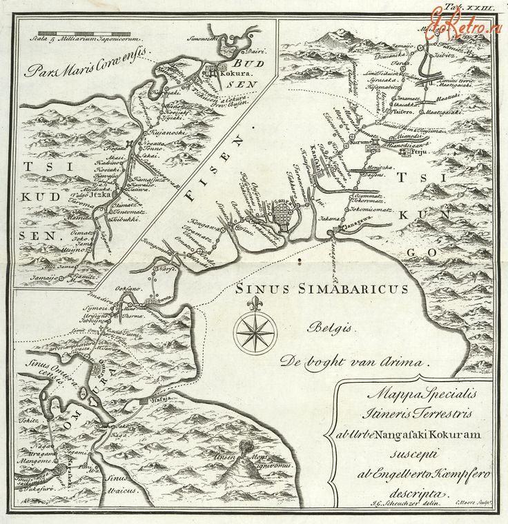 Карты стран, городов - Карта путешествия из Нагасаки в Кокуру, 1700-1716