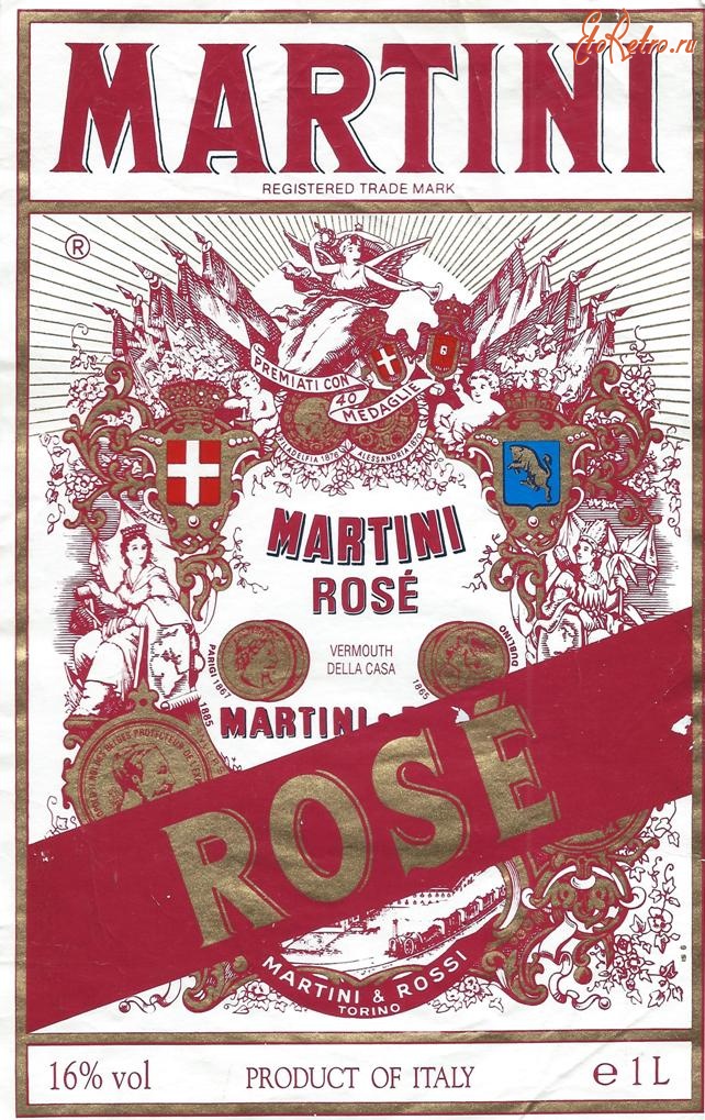 Этикетки, обертки, фантики, вкладыши - Этикетка вермута Мартини Розовое (Martini Rose) Martini & Rossi S.p.A., Torino, Italy, Италия, 1.0 l