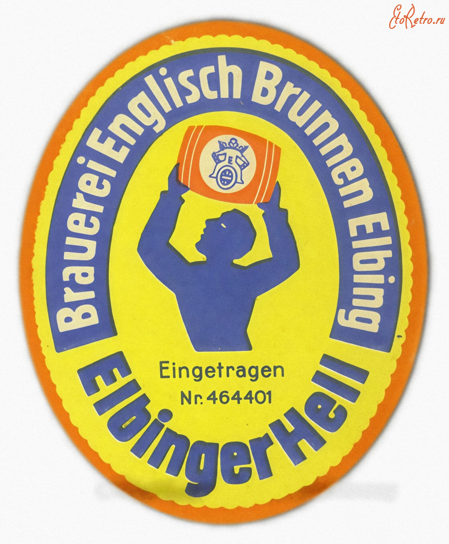 Этикетки, обертки, фантики, вкладыши - Bier-Etikett  «Brauerei Englisch Brunnen Elbing» Elbinger Hell .
