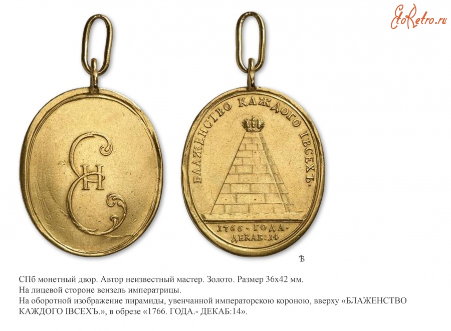 Медали, ордена, значки - Нагрудный знак «Блаженство каждого и всех» (1766 год)