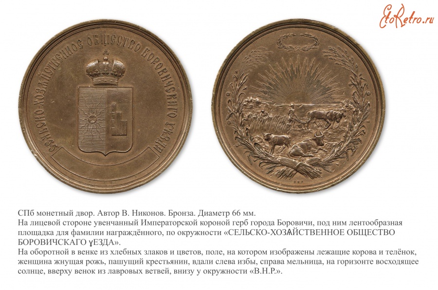 Медали, ордена, значки - Премиальная медаль Сельскохозяйственного общества Боровичского уезда