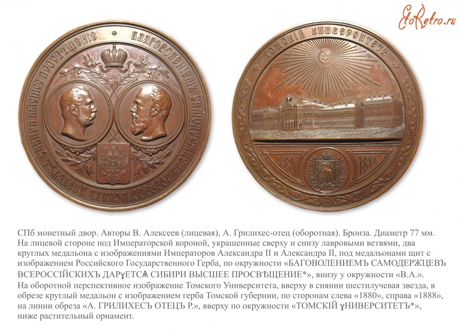 Медали, ордена, значки - Медаль «В память открытия Томского университета»