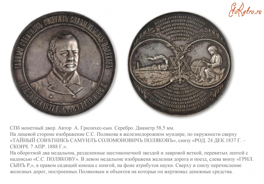 Медали, ордена, значки - Медаль «В память тайного советника Самуила Соломоновича Полякова»