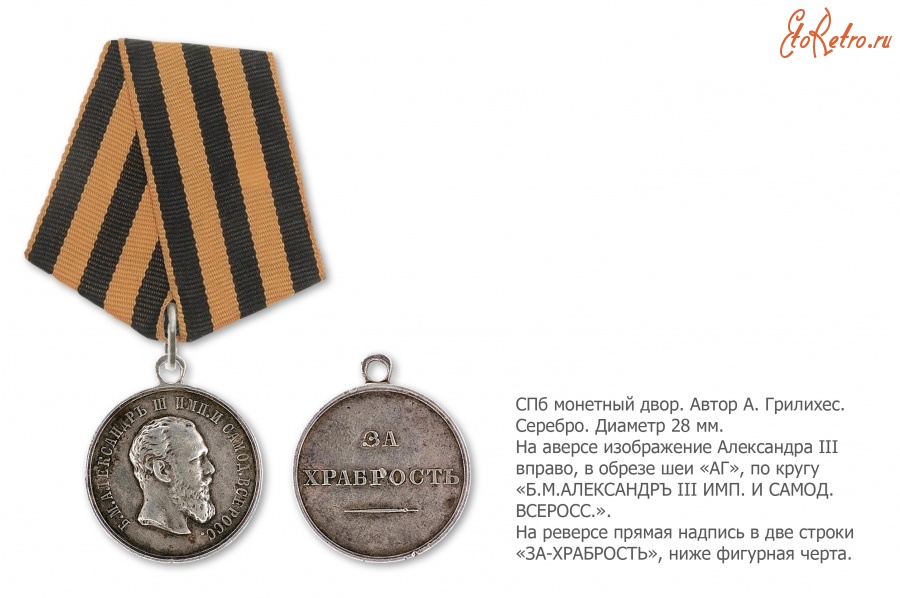 Медали, ордена, значки - Нагрудная медаль «За храбрость» (1881 год)