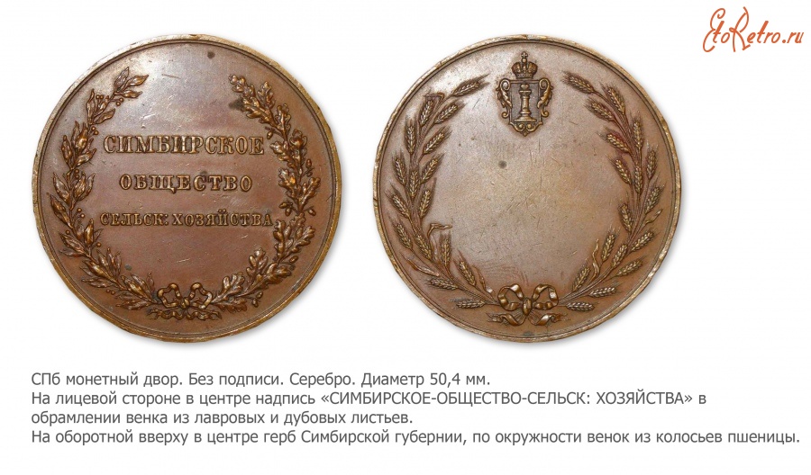 Медали, ордена, значки - Медаль Симбирского общества сельского хозяйства