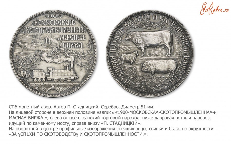 Медали, ордена, значки - Медаль «За успехи по скотоводству и скотопромышленности» Московской скотопромышленной и мясной биржи