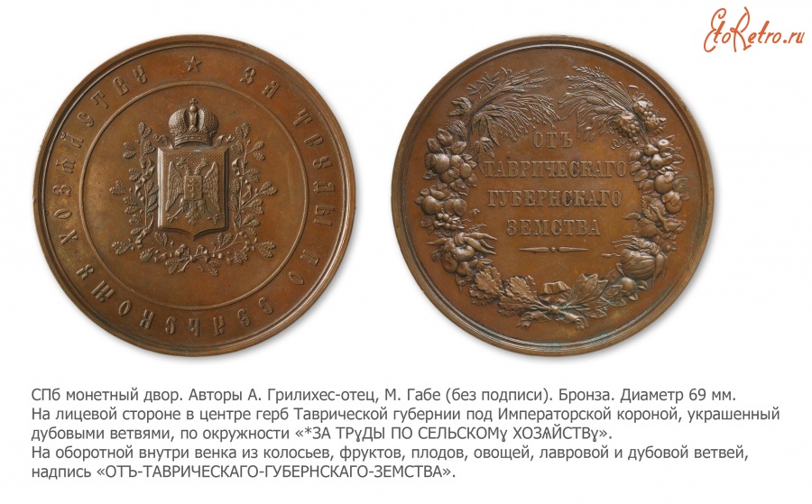 Медали, ордена, значки - Медаль «За труды по сельскому хозяйству» Таврического  губернского земства