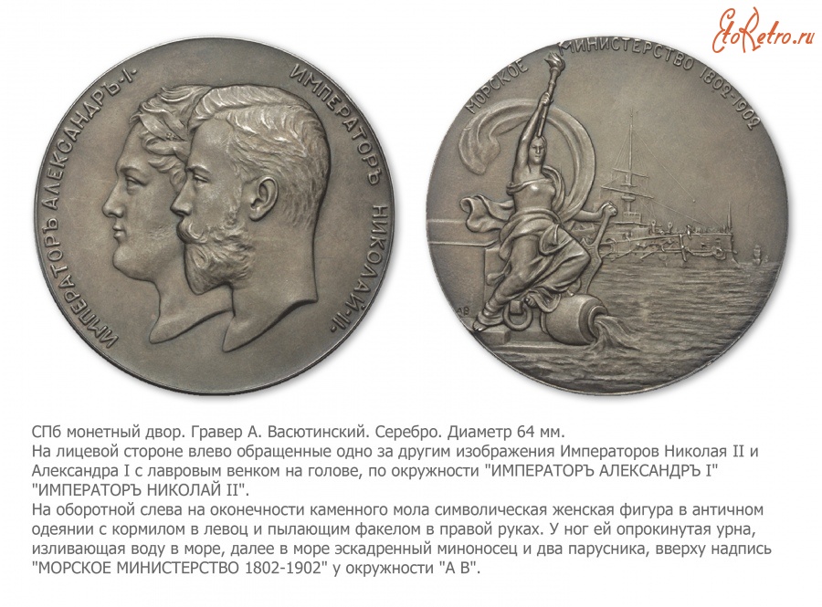 Медали, ордена, значки - Медаль в память 100-летия морского министерства