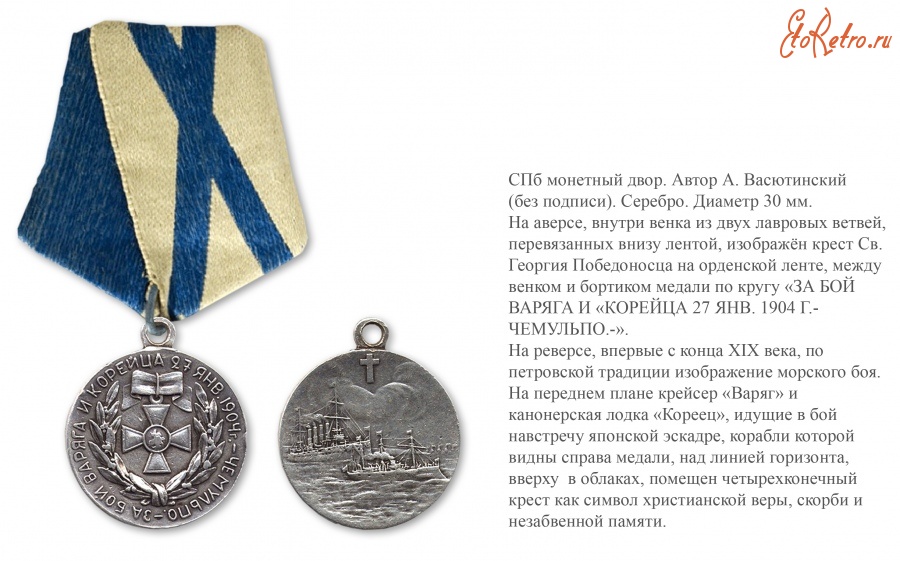 Медали, ордена, значки - Медаль «За бой «Варяга» и «Корейца» (1904 год)