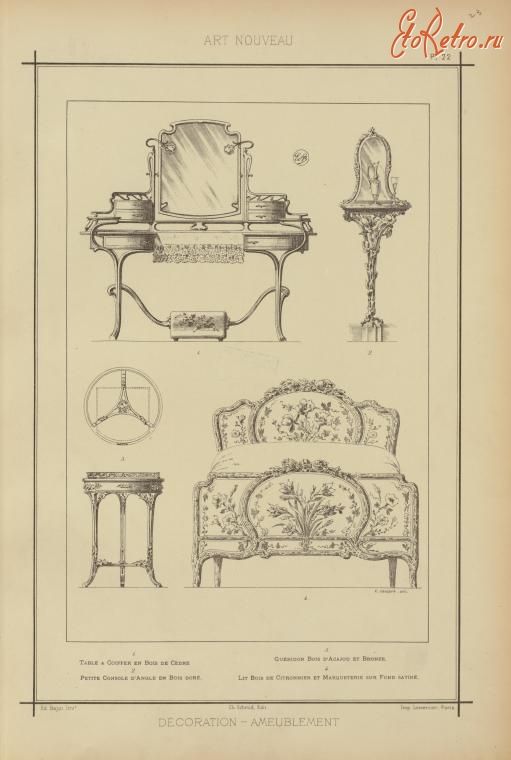 Предметы быта - Дизайн интерьера. Франция, 1800-1899. Спальни, модерн