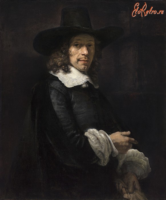 Картины - Рембрандт ван Рейн. «Портрет мужчины в высокой шляпе и перчатках». 1658–1660. Национальная галерея искусств, Вашингтон.