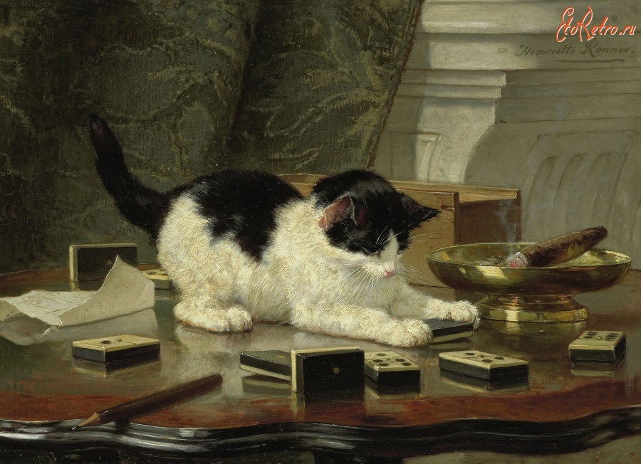 Картины - Играющий котёнок, 1860-1878