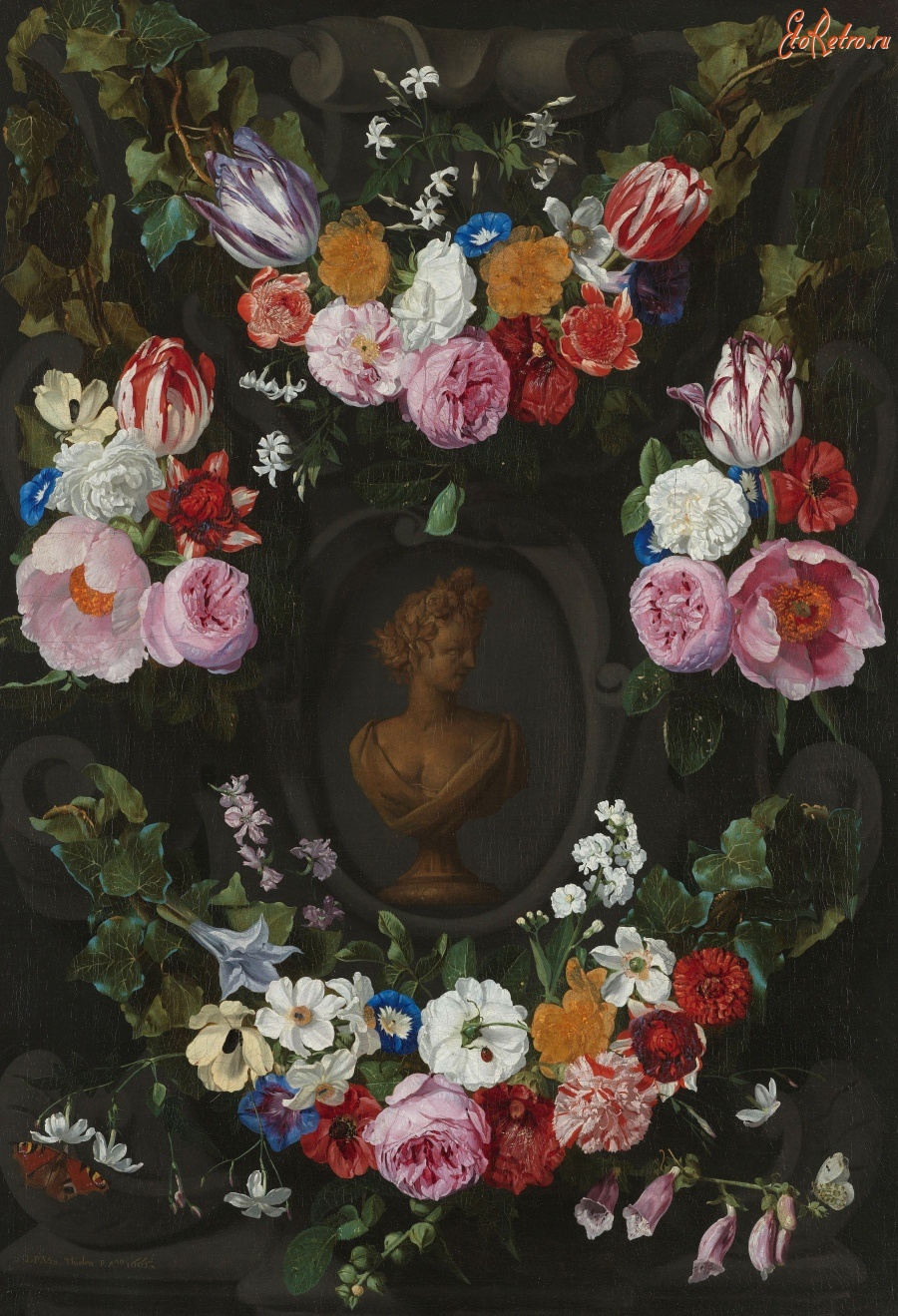 Картины - Гирлянда цветов у бюста Флоры
