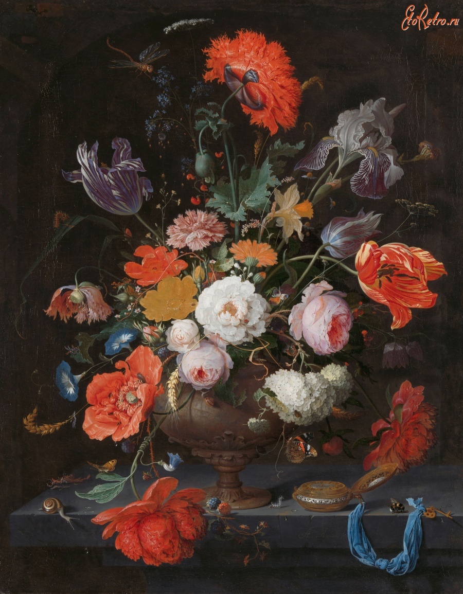 Картины - Натюрморт Цветы в вазе и часы