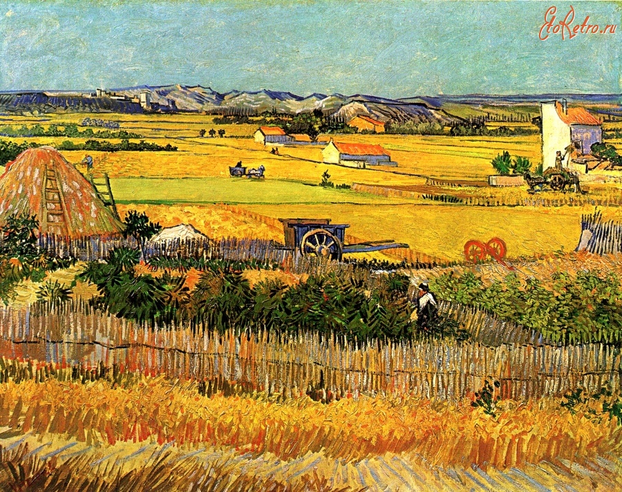 Картины - Пшеничные поля  в Кро. 1888