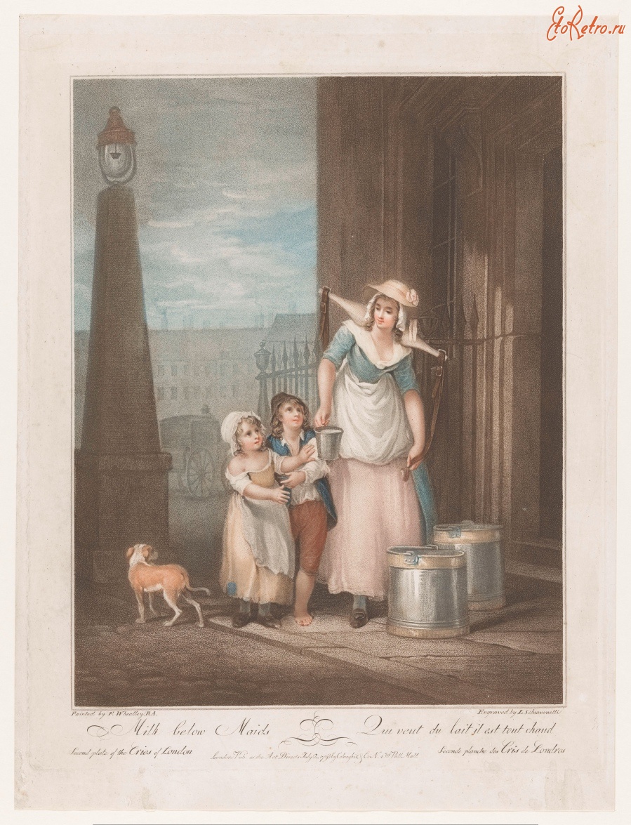Картины - Доярка, дети и кувшин молока