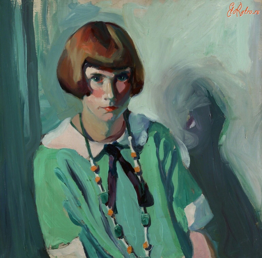Картины - Портрет девушки в зелёном платье