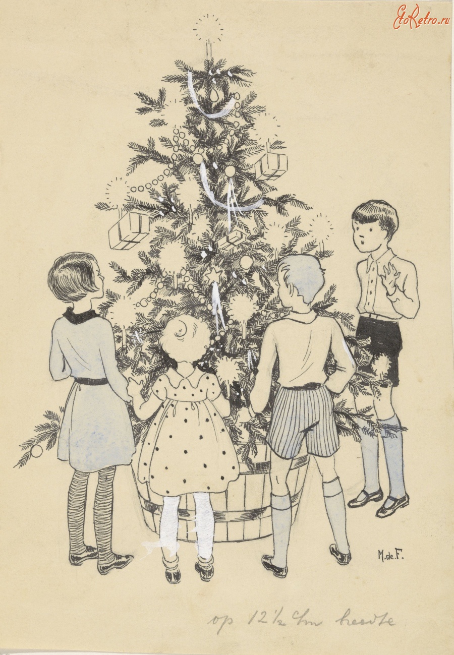 Картины - Дети возле рождественской ёлки