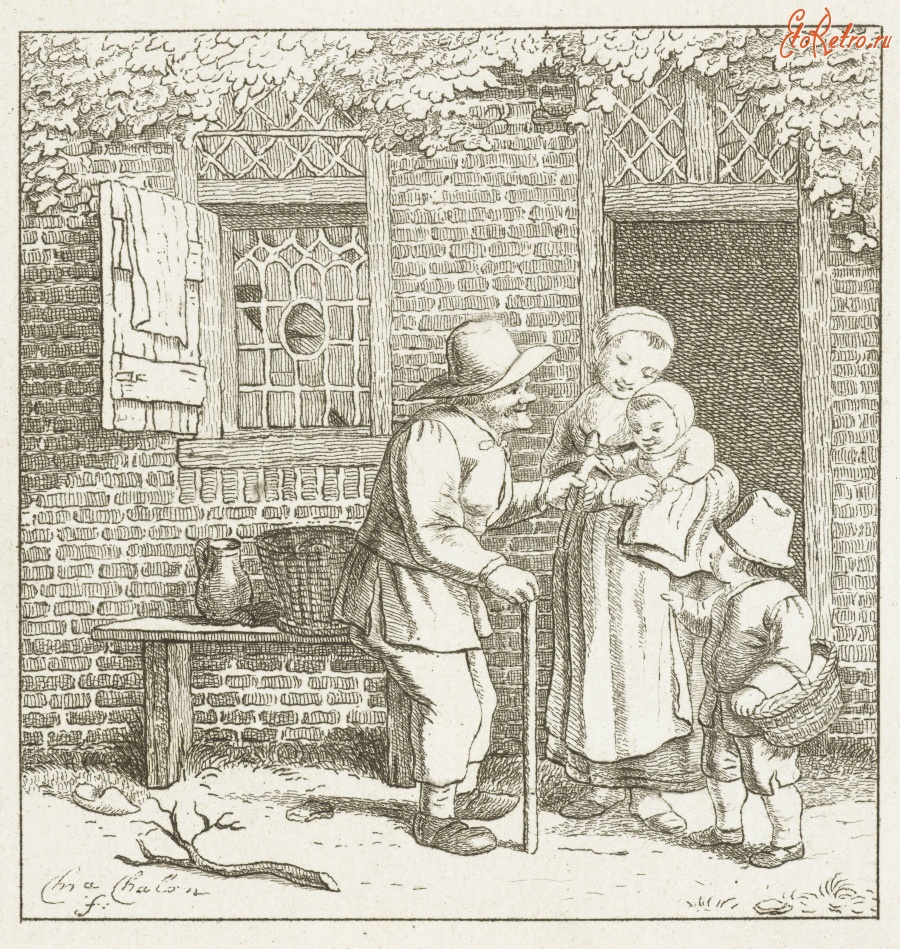 Картины - Старик с куклой у сельского дома