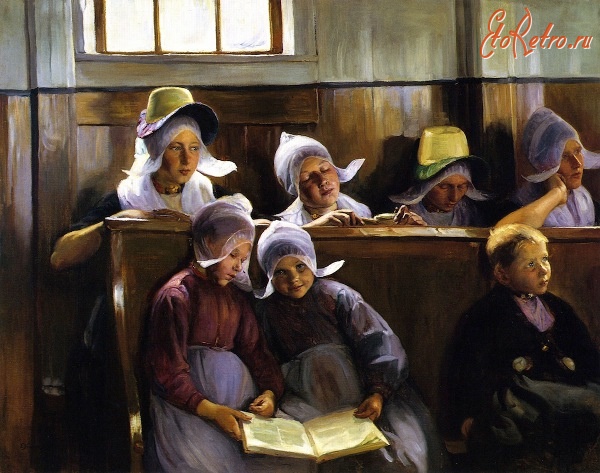 Картины - Картина.  В церкві у Волендамі. Елізабет Нурс (1860-1938).