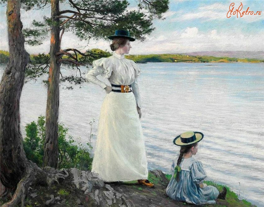Картины - Картина. Поль-Густав Фішер.  Жінка з дівчиною біля води.