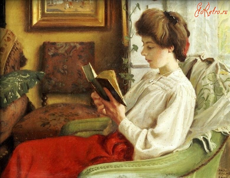 Картины - Картина.  Поль- Густав Фішер (1860-1934) - датський художник.  Жінка у кріслі читає книжку.