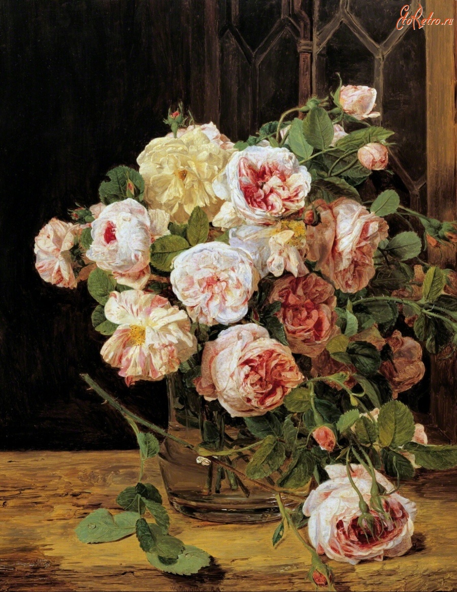 Картины - Фердинанд Георг Вальдмюллер, Букет роз у окна
