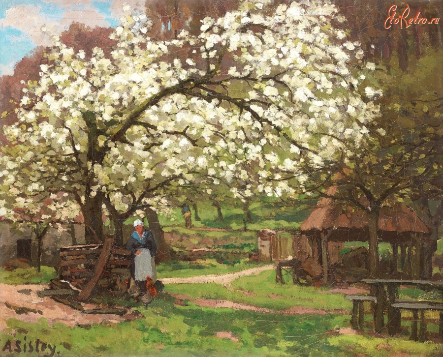 Картины - Альфред Сислей. Крестьянка под цветущим деревом