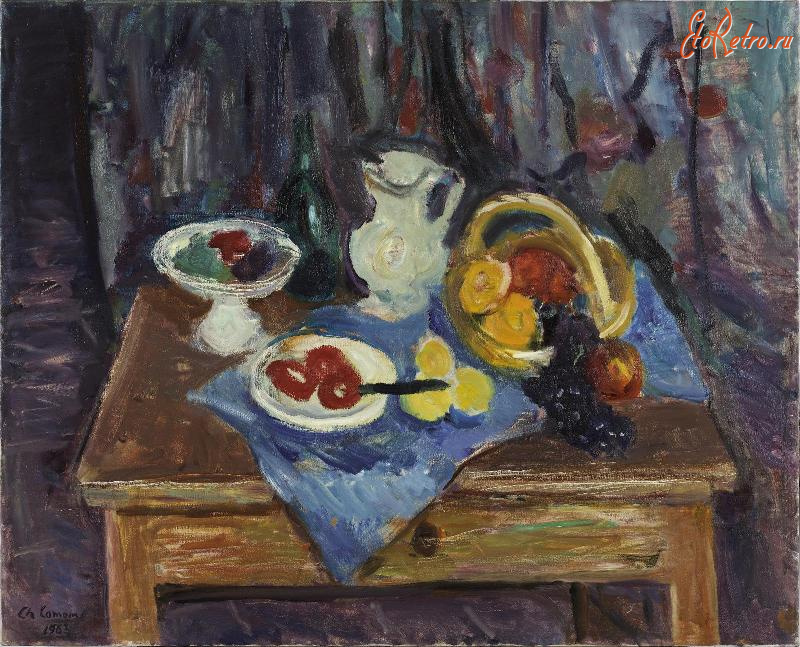 Картины - Шарль Камуан, Натюрморт с корзиной фруктов и кувшином