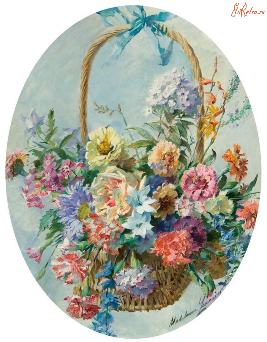 Картины - Мадлен Лемер, Корзина с летними цветами