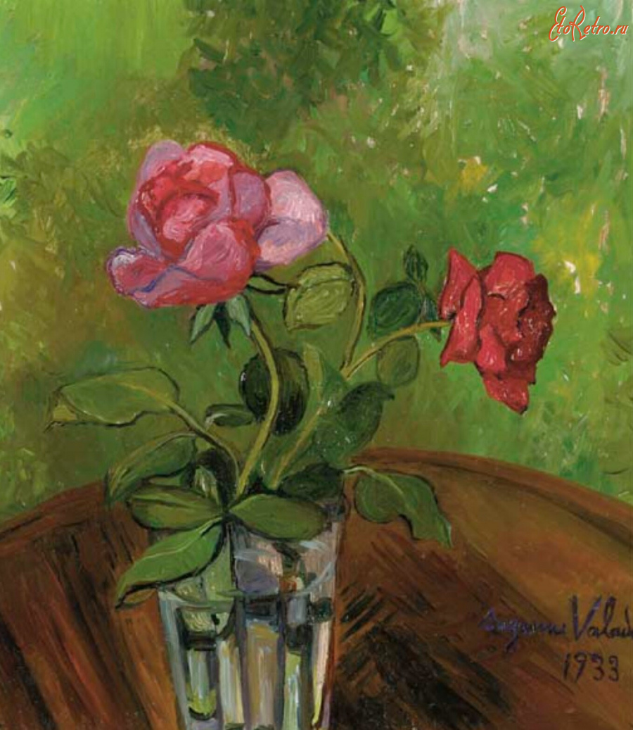 Картины - Сюзанна Валадон, Розы в стакане на столике