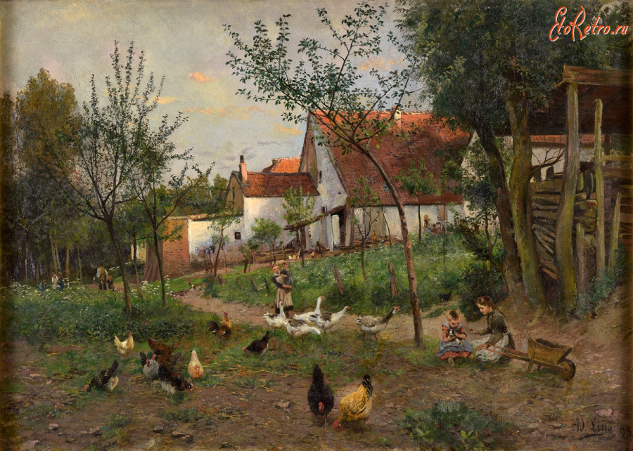 Картины - Адольф Линс, Весенний день в деревне