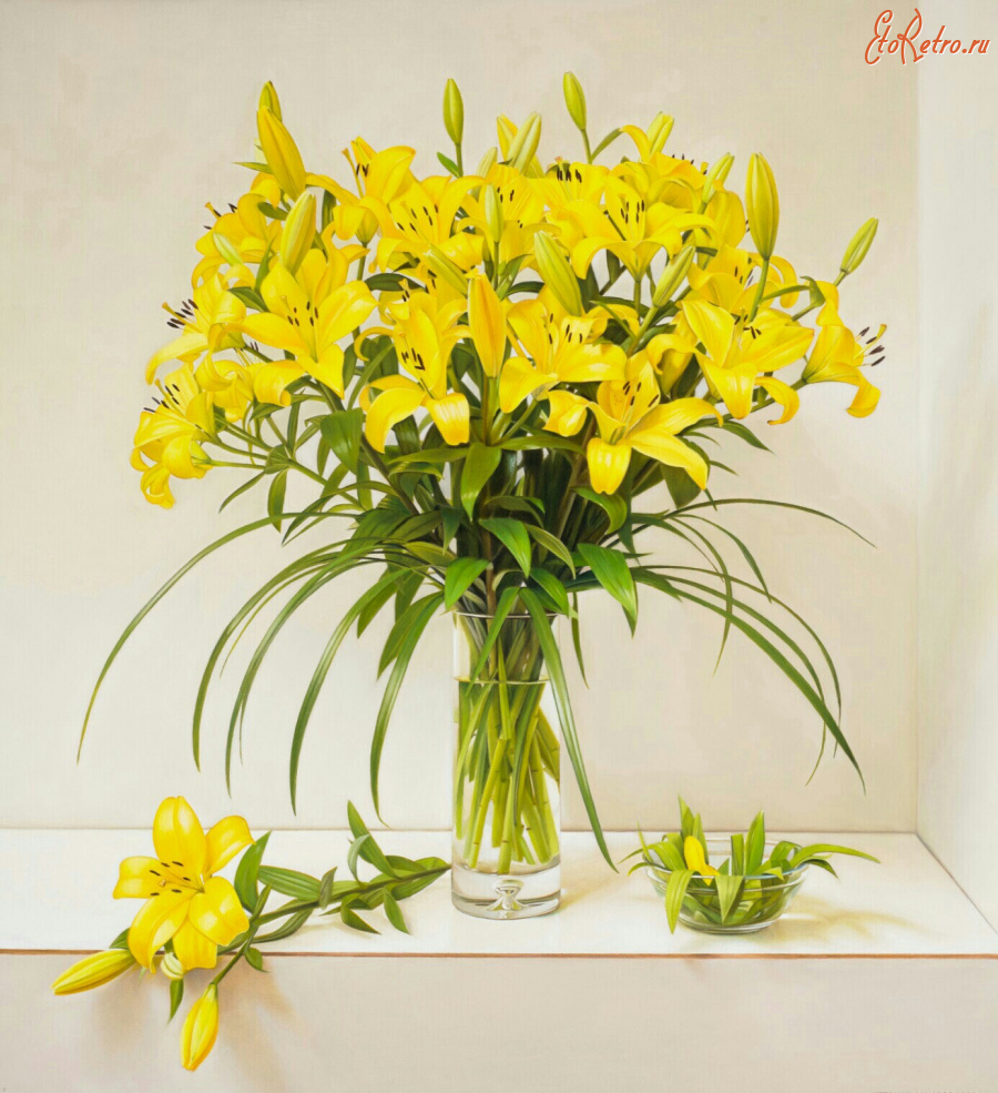 Картины - Герман Камарго, Жёлтые лилии в вазе