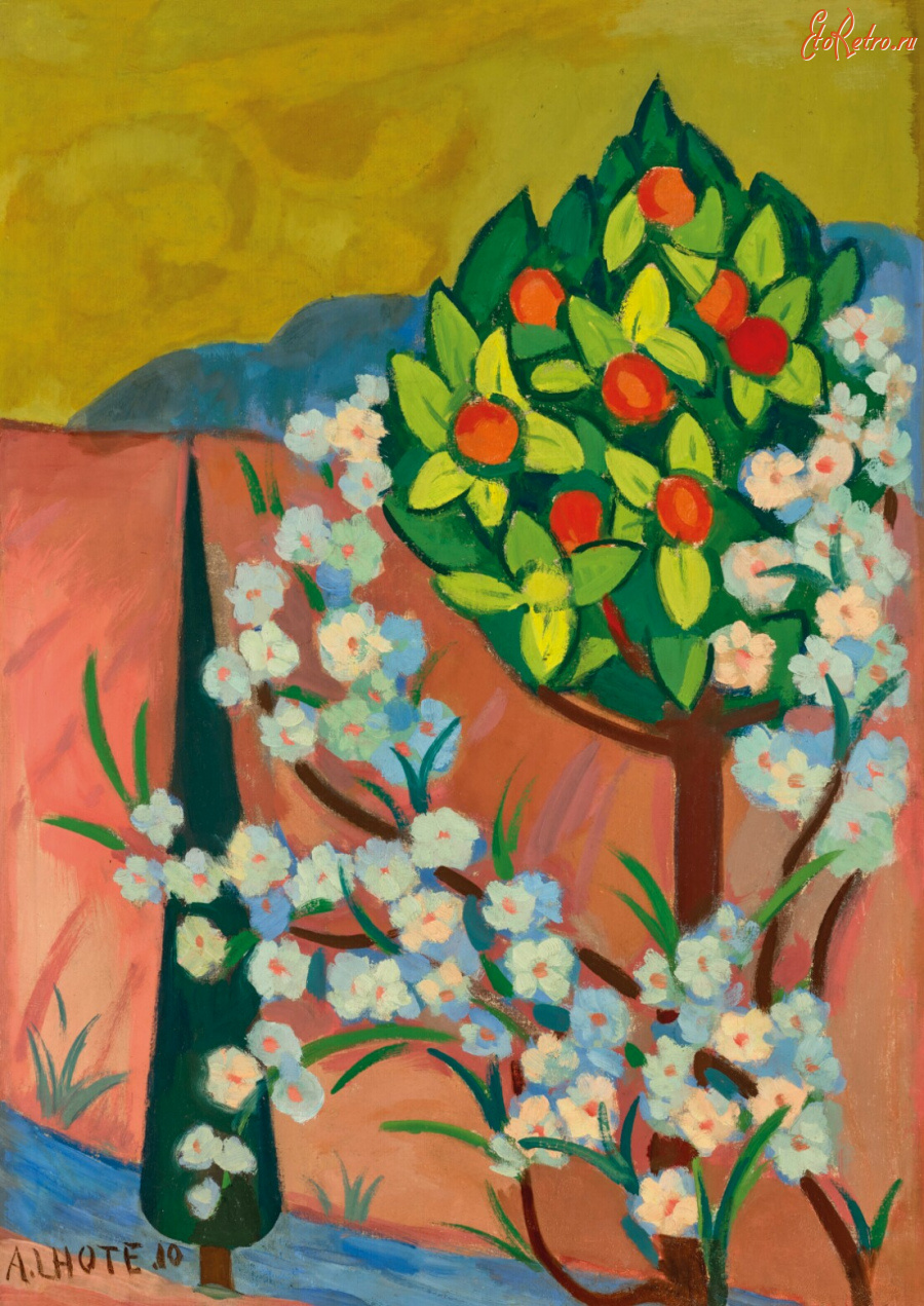 Картины - Андре Лот, Апельсиновые деревья и кипарис