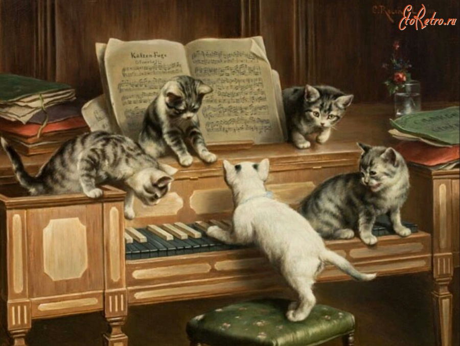 Картины - Карл Рейхерт. Котята на пианино