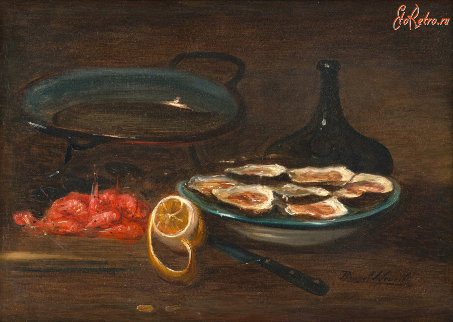 Картины - Альфред Брунель де Невиль. Натюрморт с устрицами и лимоном