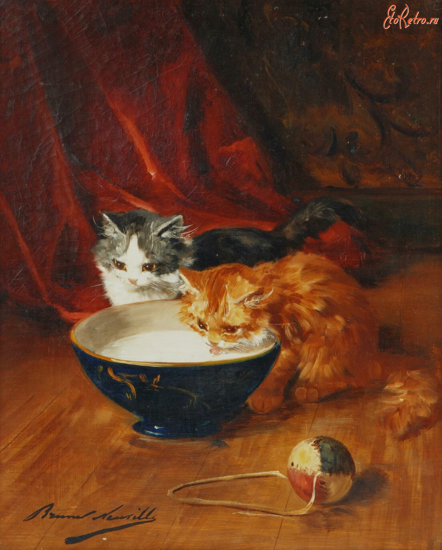 Картины - Альфред Брунель де Невиль. Котята с миской молока