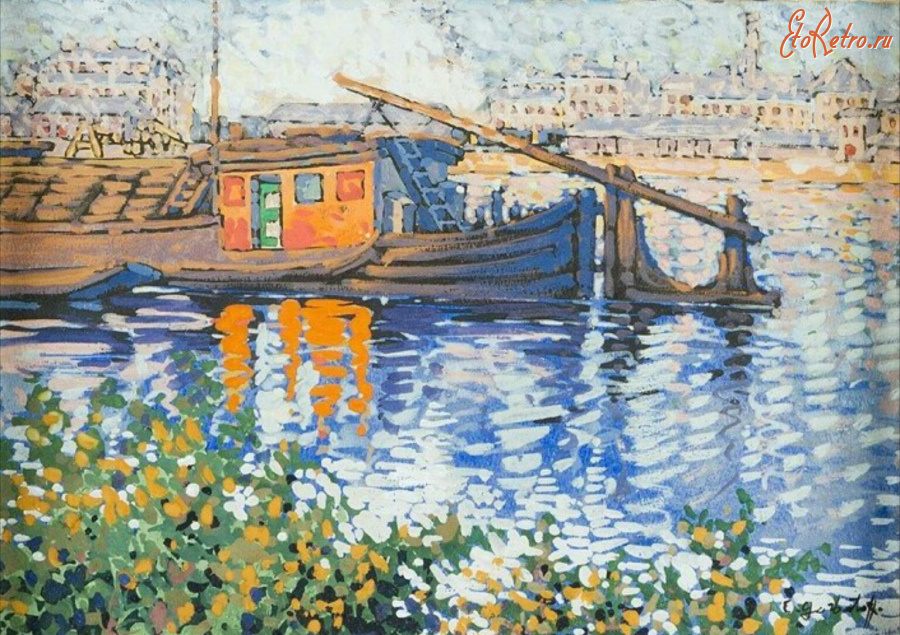Картины - Константин Горбатов. Лодка на реке
