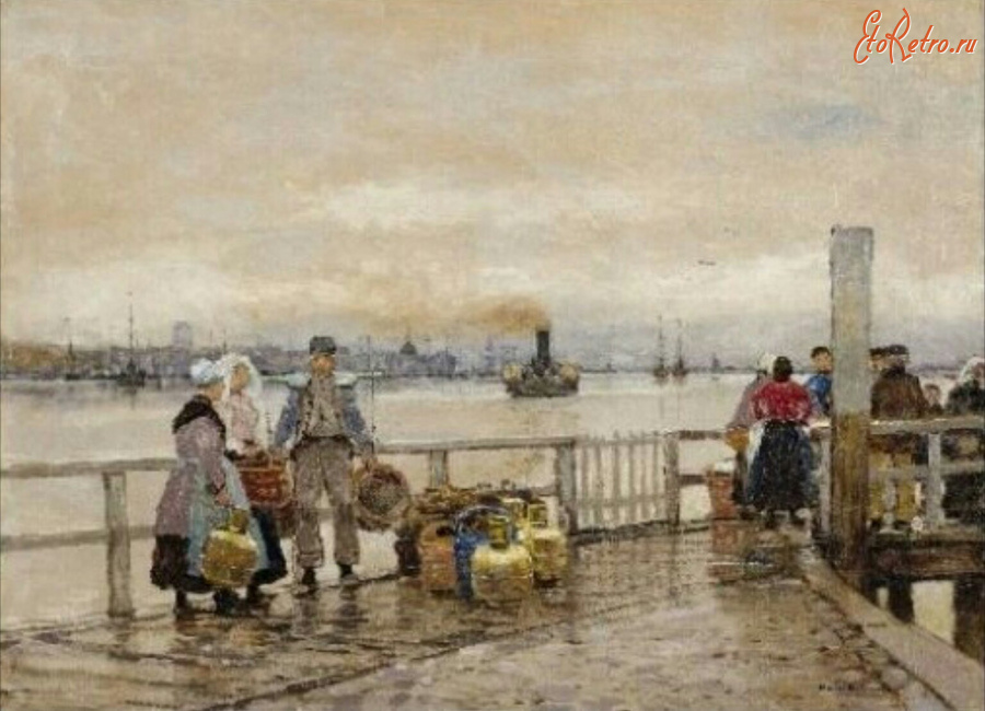 Картины - Ганс Херрманн. Рыночная сцена в Голландской гавани
